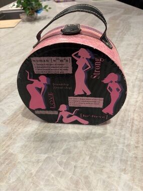 Vintage Y2K Revelations Round Hat Box / Cosmetic Case Pink
